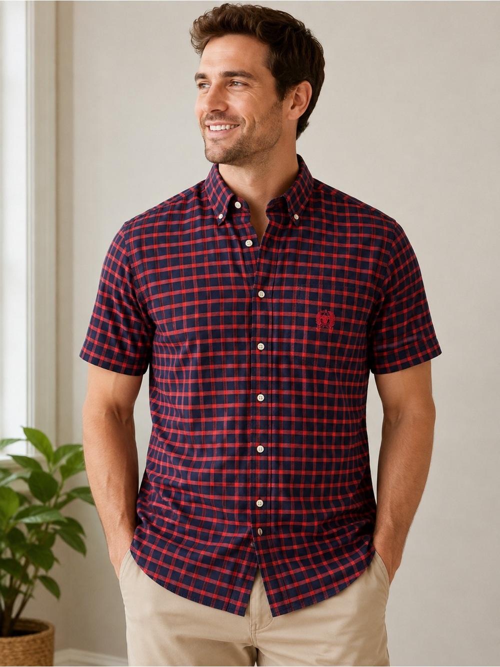 Cinch Red and Black Plaid Button-Down Shirt